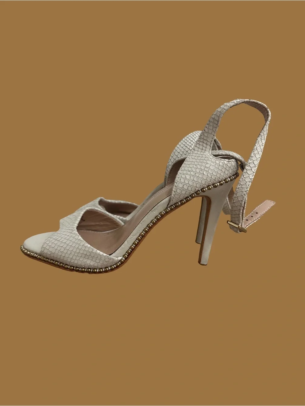 BCBGeneration White Snake-Embossed Ankle Strap Heels
